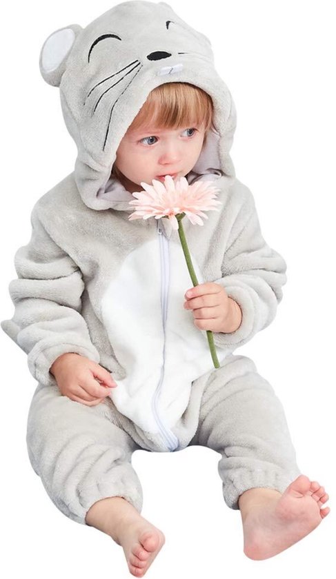 JAXY Baby Onesie - Baby Rompertjes - Baby Pyjama - Baby Pakje - Baby Verkleedkleding - Baby Kostuum - Baby Winterpak - Baby Romper - Baby Skipak - Baby Carnavalskleding - Maat 90 - Muis