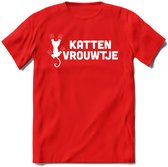 Katten Vrouwtje - Katten T-Shirt Kleding Cadeau | Dames - Heren - Unisex | Kat / Dieren shirt | Grappig Verjaardag kado | Tshirt Met Print | - Rood - 3XL