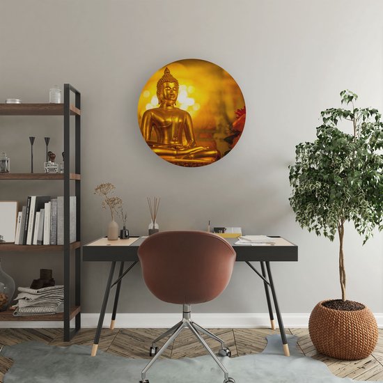 Artaza Dibond Wall Circle - Statue Bouddha Doré - Ø 50 cm - Klein - Wall Circle - Tableau Rond - Pour Intérieur et Extérieur