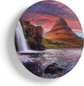 Artaza Houten Muurcirkel - Waterval Bij Een berg - Ø 85 cm - Groot - Multiplex Wandcirkel - Rond Schilderij