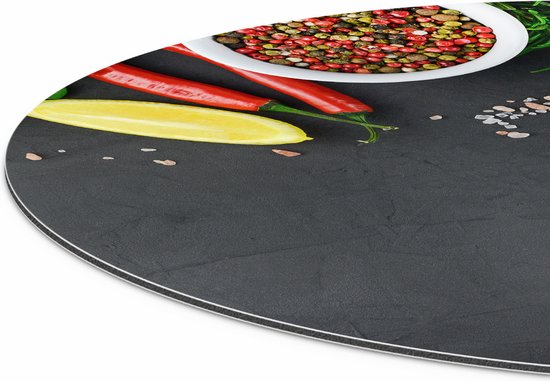 Artaza Cercle mural Dibond Herbes avec légumes sur assiette noire - Ø 70 cm - Cercle mural - Peinture ronde - Pour intérieur et extérieur