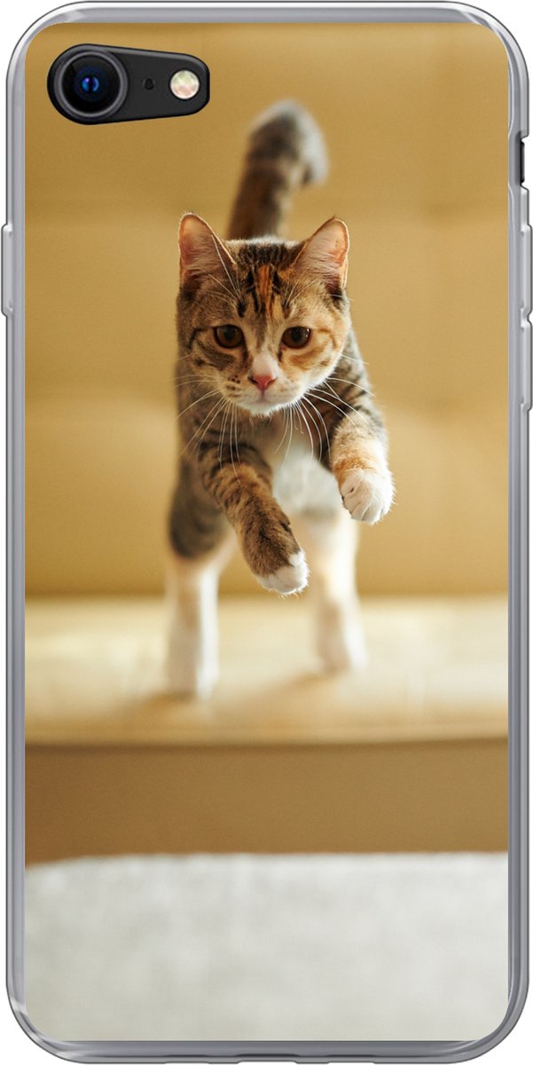 Telefoonhoesje Geschikt voor iPhone 7 hoesje - Kat - Spring - Stoel - Siliconen Telefoonhoesje Telefoonhoesje