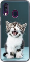 Geschikt voor Samsung Galaxy A40 hoesje - Kat - Kitten - Miauw - Siliconen Telefoonhoesje