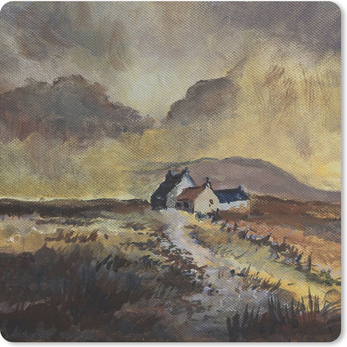 Muismat 30x30 cm - Mousepad Klein olieverfschilderij van Schotland - Muismatten