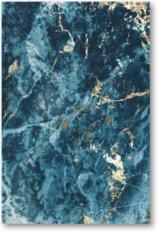 Blauw en Goud - Marmer patroon - 60x90 Canvas Staand - Minimalist