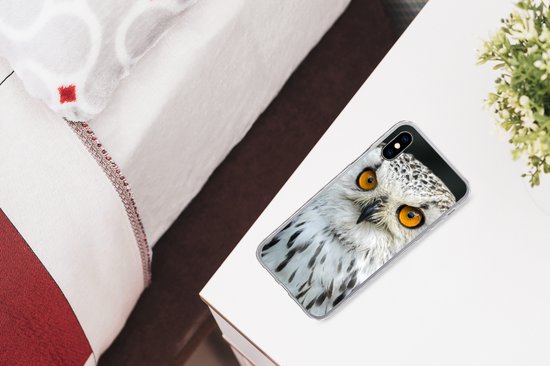 Coque iPhone Xs - Un hibou marron aux yeux oranges - Siliconen - Noël - Cadeaux - Cadeaux chaussures