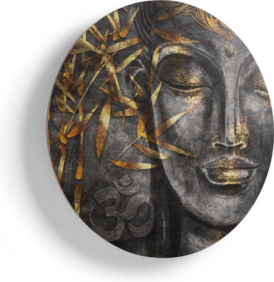 Artaza Houten Muurcirkel - Gouden Boeddha Van Aquarel - Abstract - Ø 50 cm - Klein - Multiplex Wandcirkel - Rond Schilderij