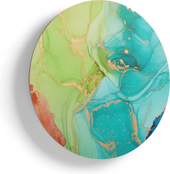 Artaza Houten Muurcirkel - Abstracte Kunst - Kleurrijke Marmer - Ø 40 cm - Klein - Multiplex Wandcirkel - Rond Schilderij