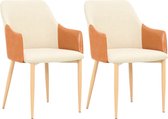 Decoways - Eetkamerstoelen 2 st stof bruin en crème