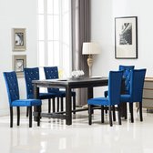 Decoways - Eetkamerstoelen 6 stuks fluweel donkerblauw