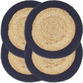 Decoways - Placemats 4 st 38 cm jute en katoen natuurlijk en marineblauw