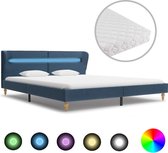 Decoways - Bed met LED en matras stof blauw 160x200 cm