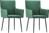 Decoways - Eetkamerstoelen 2 st met armleuningen fluweel groen