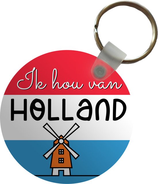 Porte-clés - Moulin à vent - Drapeau - Nederland - Proverbes - Plastique - Rond - Distribution cadeaux