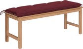 Decoways - Tuinbank met wijnrood kussen 120 cm massief teakhout