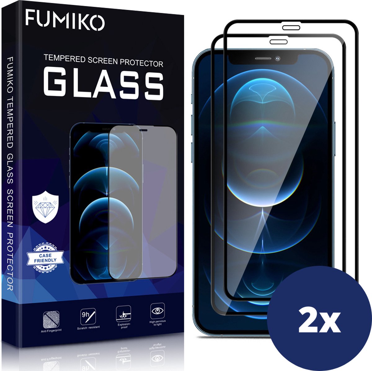FUMIKO Screenprotector Full Cover iPhone 12 Pro Max - Screen Protector Beschermglas iPhone 12 Pro Max - 2 Stuks