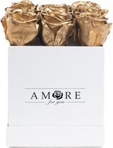 Zeep Rozen Flowerbox Small - Luxe Gouden Zeep Roos In Vierkante Witte Designer Giftbox - Valentijn
