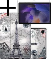 Samsung Galaxy Tab A8 Hoesje Met Screenprotector Zwart Book Case Cover Met Screen Protector - Eiffeltoren