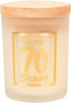 Verjaardag - Geurkaars - White/gold - Happy Birthday - 70 jaar - giftbox met panterprint - In cadeauverpakking