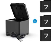 Sokany® Actioncamera Oplader - Met 3 Batterijen - Geschikt voor GoPro Hero 5, 6 en 7 - Accessoires - Met Kabel & Batterij - Zwart