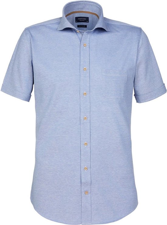 Profuomo - Overhemd KM Knitted Blauw - 40 - Heren - Slim-fit