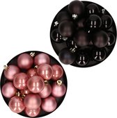 Kerstversiering kunststof kerstballen kleuren mix zwart/ oud roze 4 en 6 cm pakket van 80x stuks