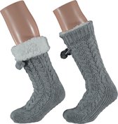 Apollo - Dames huissokken met antislip - Grijs - Maat 36/41 - Huissokken dames - Fluffy sokken - Slofsokken - Huissokken anti slip - Warme sokken - Winter sokken