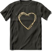 Valentijn Goud Hart T-Shirt | Grappig Valentijnsdag Cadeautje voor Hem en Haar | Dames - Heren - Unisex | Kleding Cadeau | - Donker Grijs - L