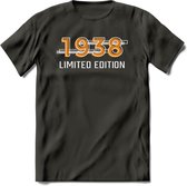1938 Limited Edition T-Shirt | Goud - Zilver | Grappig Verjaardag en Feest Cadeau Shirt | Dames - Heren - Unisex | Tshirt Kleding Kado | - Donker Grijs - XXL
