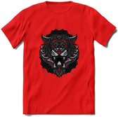 Tijger - Dieren Mandala T-Shirt | Rood | Grappig Verjaardag Zentangle Dierenkop Cadeau Shirt | Dames - Heren - Unisex | Wildlife Tshirt Kleding Kado | - Rood - L