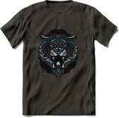 Tijger - Dieren Mandala T-Shirt | Lichtblauw | Grappig Verjaardag Zentangle Dierenkop Cadeau Shirt | Dames - Heren - Unisex | Wildlife Tshirt Kleding Kado | - Donker Grijs - 3XL