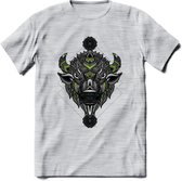 Bizon - Dieren Mandala T-Shirt | groen | Grappig Verjaardag Zentangle Dierenkop Cadeau Shirt | Dames - Heren - Unisex | Wildlife Tshirt Kleding Kado | - Licht Grijs - Gemaleerd - M