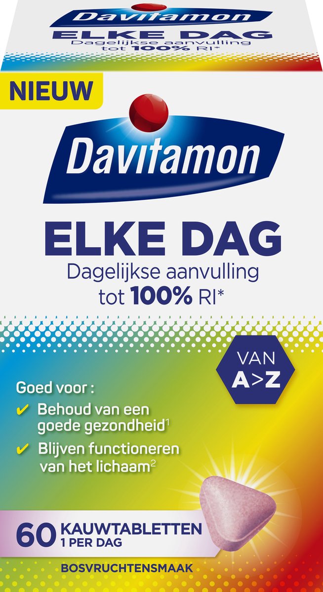 Goedkoopste Davitamon Elke Dag kauwtabletten - Complete multivitamine met 22 essentiële vitamines en mineralen - 60 tabletten - Multivitamine