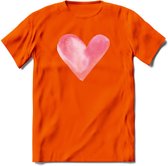 Valentijn Pastel waterverf Hart T-Shirt | Grappig Valentijnsdag Cadeautje voor Hem en Haar | Dames - Heren - Unisex | Kleding Cadeau | - Oranje - S