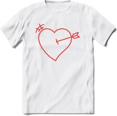 Valentijn Hart T-Shirt | Grappig Valentijnsdag Cadeautje voor Hem en Haar | Dames - Heren - Unisex | Kleding Cadeau | - Wit - L