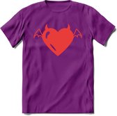 Valentijn Hart T-Shirt | Grappig Valentijnsdag Cadeautje voor Hem en Haar | Dames - Heren - Unisex | Kleding Cadeau | - Paars - M