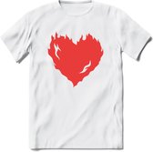 Valentijn Hart T-Shirt | Grappig Valentijnsdag Cadeautje voor Hem en Haar | Dames - Heren - Unisex | Kleding Cadeau | - Wit - S