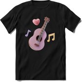 Valentijn muziek T-Shirt | Grappig gitaar Valentijnsdag Cadeautje voor Hem en Haar | Dames - Heren - Unisex | Kleding Cadeau | - Zwart - S