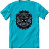 Beer - Dieren Mandala T-Shirt | Lichtblauw | Grappig Verjaardag Zentangle Dierenkop Cadeau Shirt | Dames - Heren - Unisex | Wildlife Tshirt Kleding Kado | - Blauw - 3XL