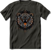 Beer - Dieren Mandala T-Shirt | Oranje | Grappig Verjaardag Zentangle Dierenkop Cadeau Shirt | Dames - Heren - Unisex | Wildlife Tshirt Kleding Kado | - Donker Grijs - L