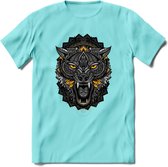 Wolf - Dieren Mandala T-Shirt | Geel | Grappig Verjaardag Zentangle Dierenkop Cadeau Shirt | Dames - Heren - Unisex | Wildlife Tshirt Kleding Kado | - Licht Blauw - XXL