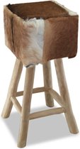 Cooper Group® Barkruk - Yeti - Echt leer - Geitenleer - Massief teak hout - Modern jasje - Vierkant - Wit - Bruin