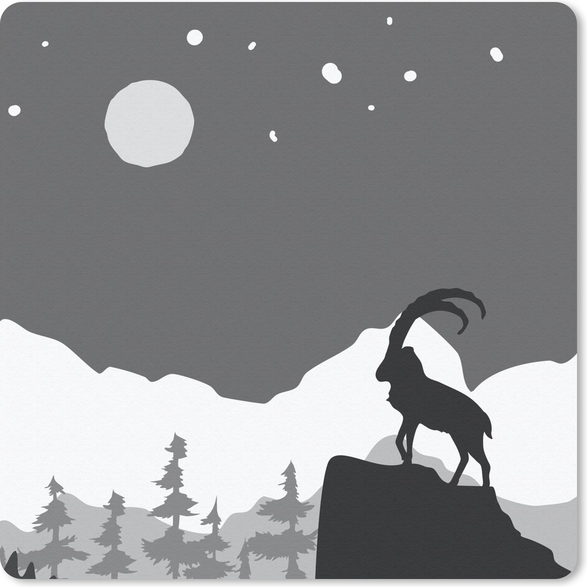 Muismat 20x20 cm - Mousepad Illustratie - Geit - Zwart - Wit - Muismatten