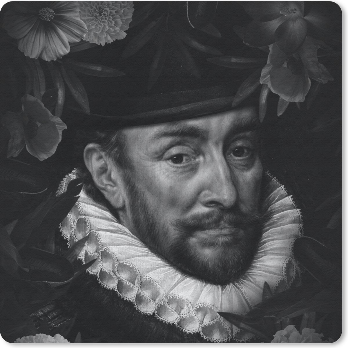 Muismat 20x20 cm - Mousepad Portret van Willem I - Adriaen Thomasz - Zwart - Wit - Muismatten