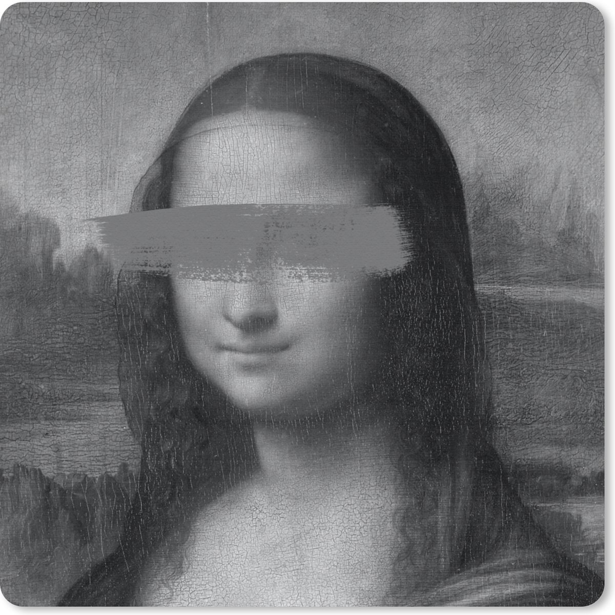 Muismat 20x20 cm - Mousepad Mona Lisa - Leonardo da Vinci - Zwart - Wit - Muismatten