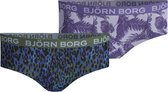 Björn Borg Leopard & bb Palmleaf meisjes ondergoed - 2pack - multi/dieren/veren/blauw/roze - Maat 110 - 116