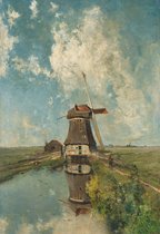 Een molen aan een poldervaart | Paul Joseph Constantin Gabriël | Molen | Canvasdoek | Wanddecoratie | 100CM x 150CM | Schilderij