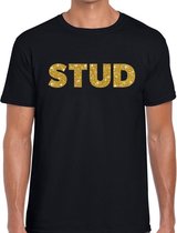 Stud gouden glitter tekst t-shirt zwart heren - heren shirt Stud XXL