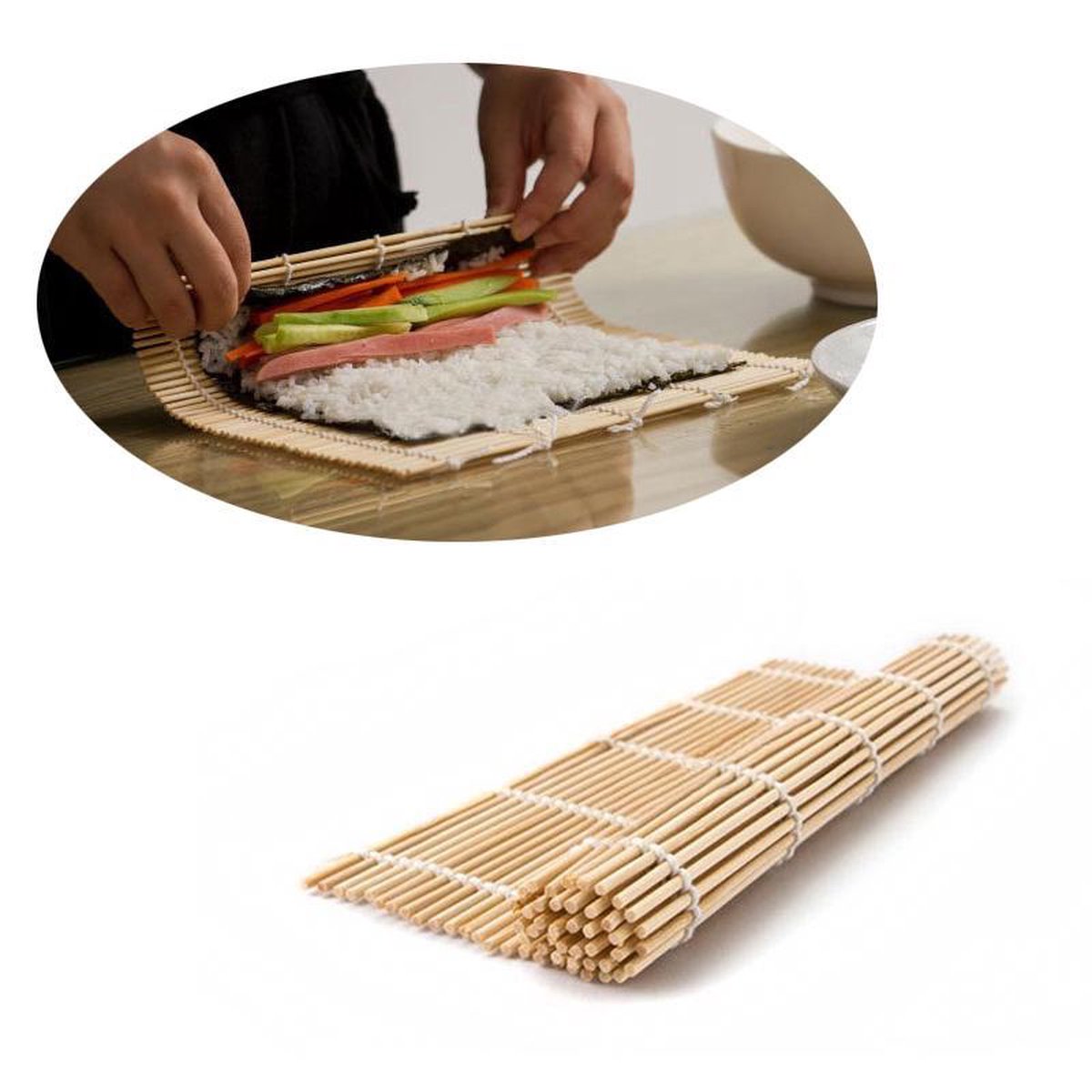 oorlog Conform invoeren Easy Sushi Roller Bamboe Mat - Sushi Roll Maker Set - Rolmatje Rijstlepel  Kit - 2-Delig | bol.com