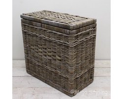 Wasmand duo met sorteervakken-67x35xH65-Riet-Rotan